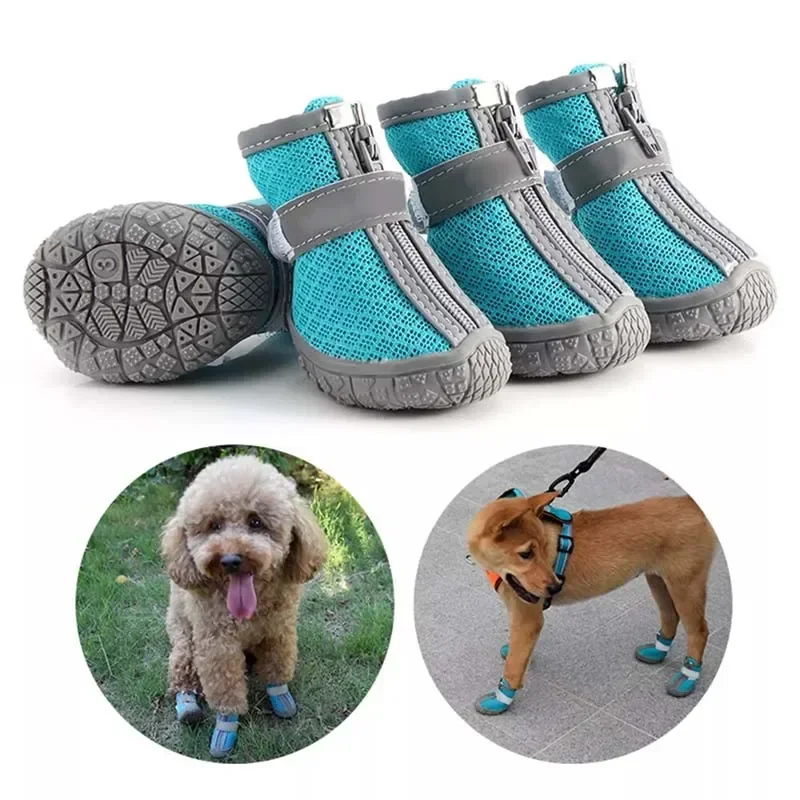 4pcs/set Small Dog Hiking Dog Shoes Summer Non-slip Rain Boots Outdoor Foot Protection Breathable Cat and Dog Socks Pet Supplies