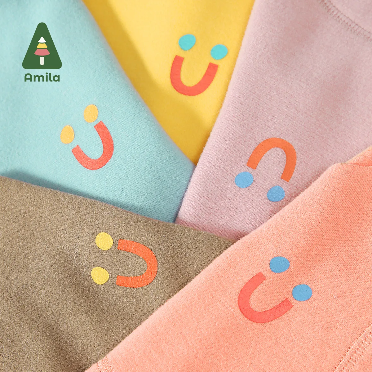 Amila Baby Children Underwear Set 2024 Winter New Multicolour Round Neck Fleecing Soft Warm   Baby Clothing