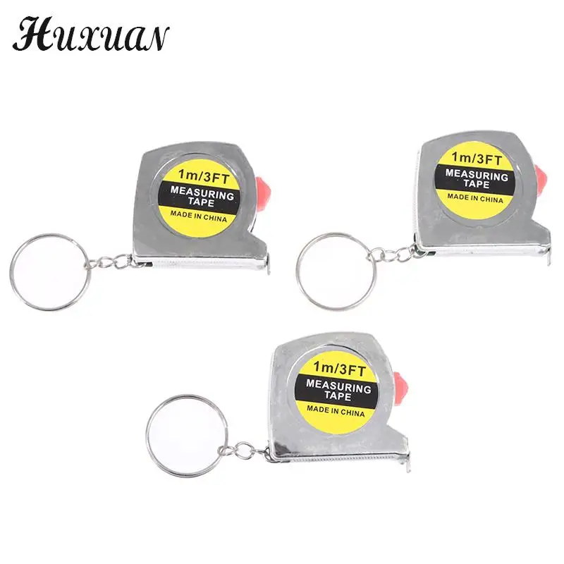 1pc 3.5 CM* 3.5 CM*1 CM Retractable Stainless Steel Pocket Measuring Ruler Tape Measure Keychain