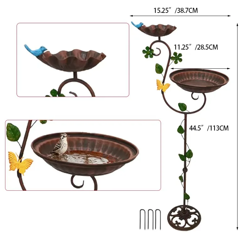 Cross-border American retro old outdoor wrought iron bird feeder bird bathtub decoration with floor inserts garden decorations