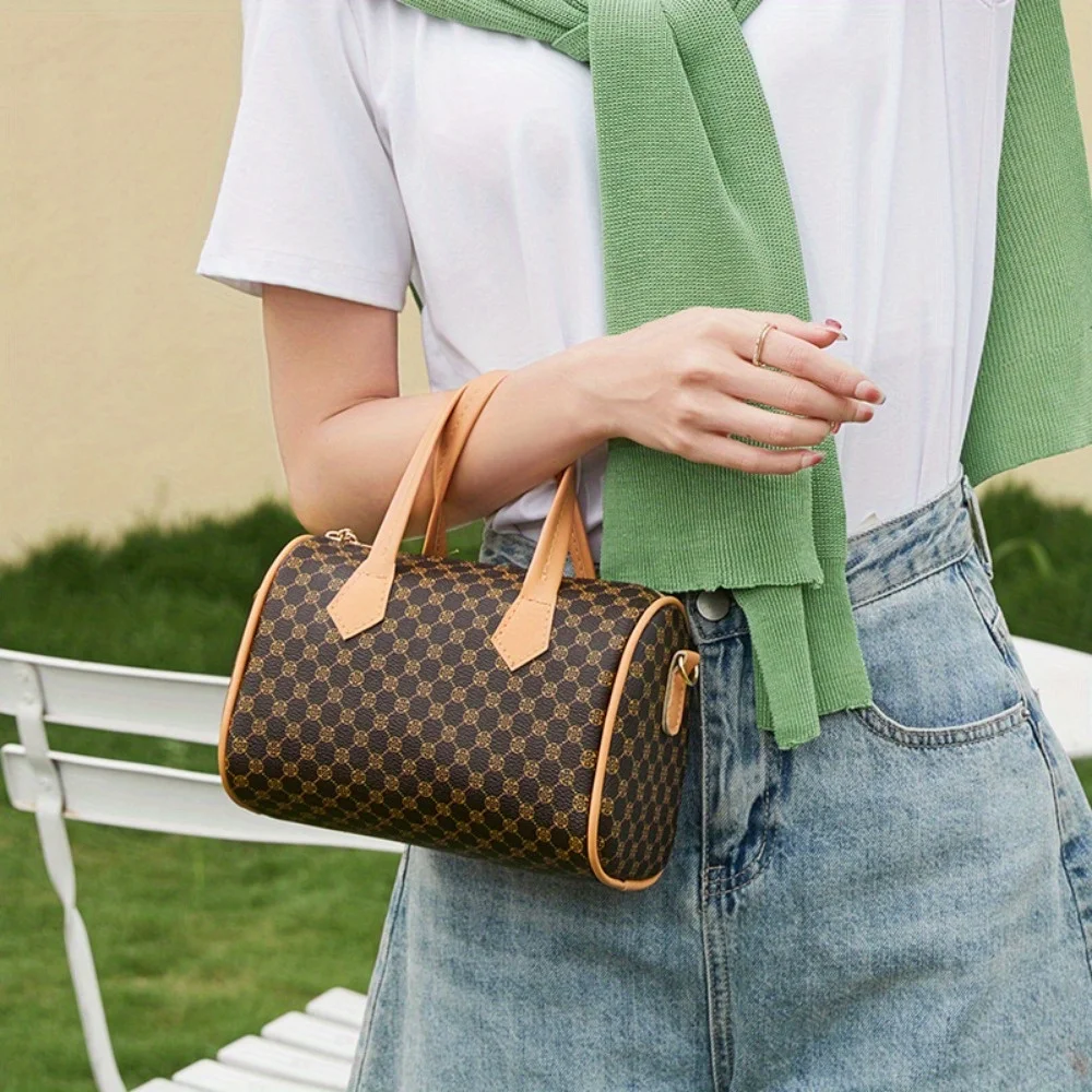 Vintage contrasting color printed handbag Boston women's bag mobile phone bag shoulder cross pillow bag