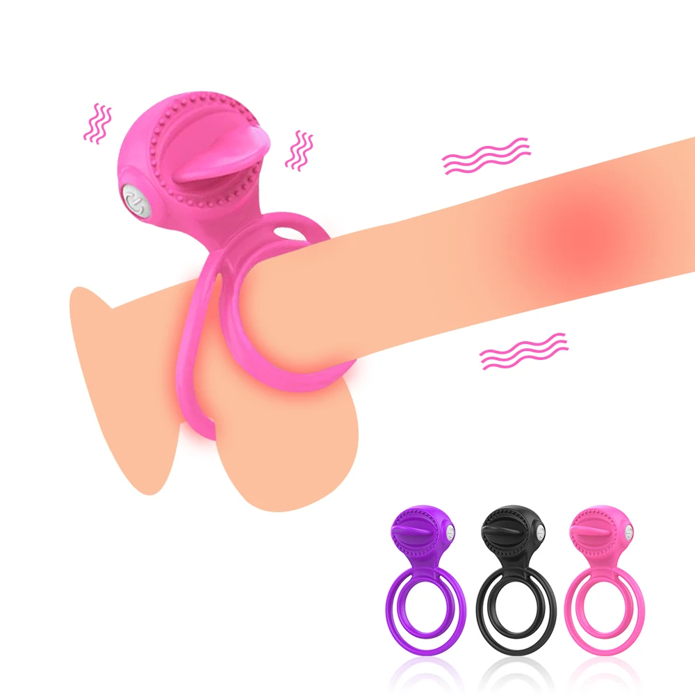 Penis Ring Clit Stimulation Silicone Tongue Vibrator Sex Toys For Couple Men Cage Erection Enhance Electronic Vibrating Ring