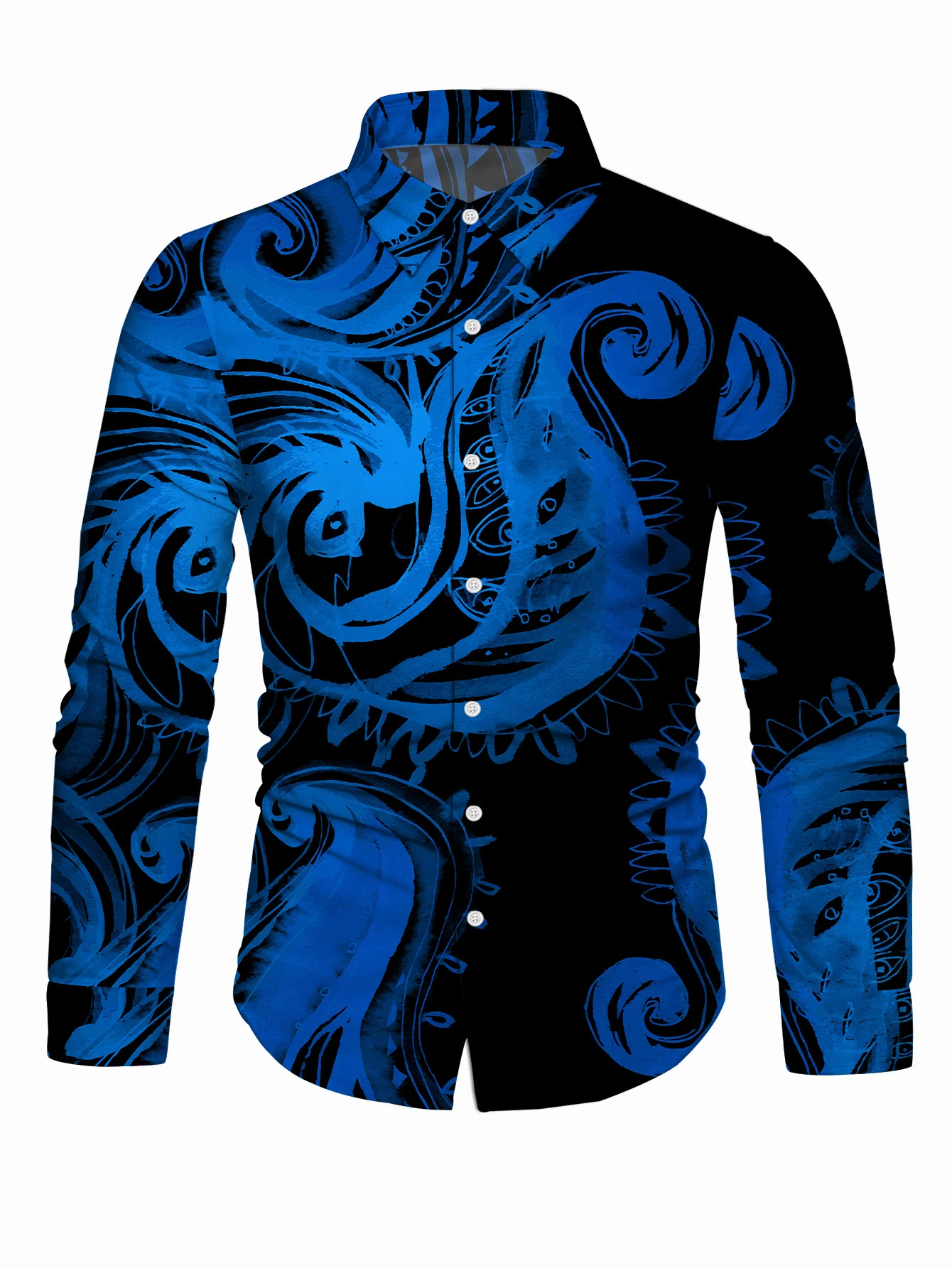 Men's Floral Print Long Sleeve Shirt - Contrast Regular Fit Button-Up, Classic Collar All-Season Versatile Top for Casual