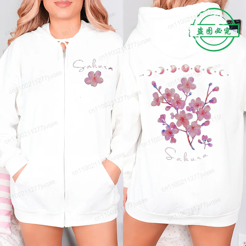 Japanese Sakura Dragon Zip Up Hoodies, Pink Cherry Blossom Zipper Sweatshirts,Japan Lover Jackets,Sakura Tree Full-zip Hoodies