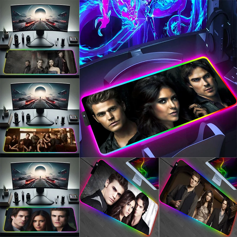 The Vampire Diaries RGB Pc Gamer Keyboard Mouse Pad Mousepad LED Glowing Mouse Mats Rubber Gaming Computer Mausepad