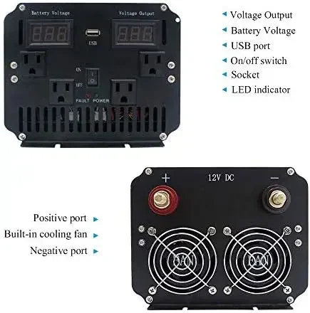 Zuivere sinusomvormer 4000W omvormer 24V naar 110V DC naar AC met LED-display Afstandsbediening voor vrachtwagen RV Home Solar Sys