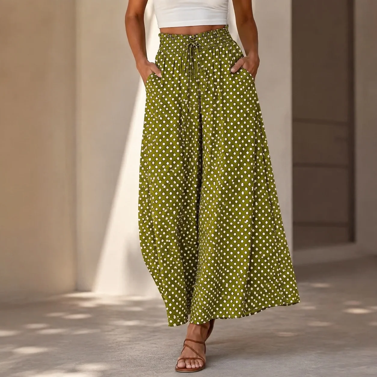 Printed Wide Leg Pants with Elastic Waist Japanese Korean Casual Full Length Elegant No Stretch Digital Print Spring Women Pants