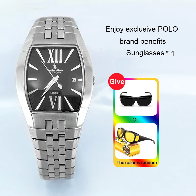 POLO Club Man Watch Authentic Calendar Quartz Ultra-thin Waterproof British Ins Pointer High-end Tonneau PL124 Reloj Hombre Gift