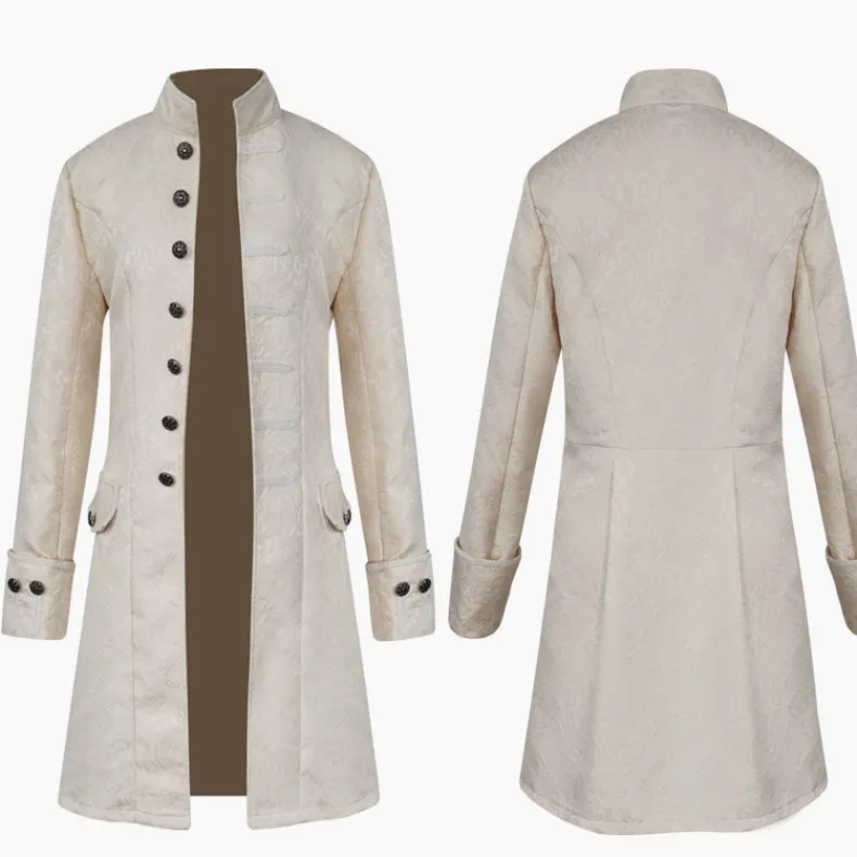 Men's Medieval Long Jaet Coat Stand Collar Retro Sle Outerwear Faionable Ethnic Clothing Stage Performance Wear