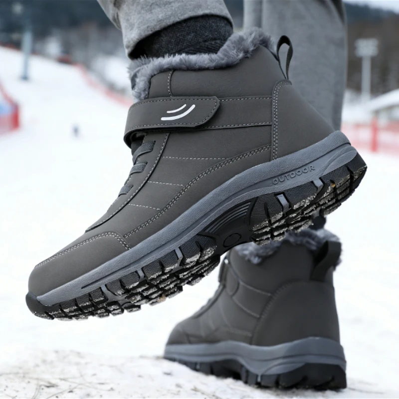 

Outdoor Hiking Boots for Men Platform Non-slip Warm Fur Ankle Boots Plush Keep Warm Snow Shoes Fashion Comfortable Walking Shoes
