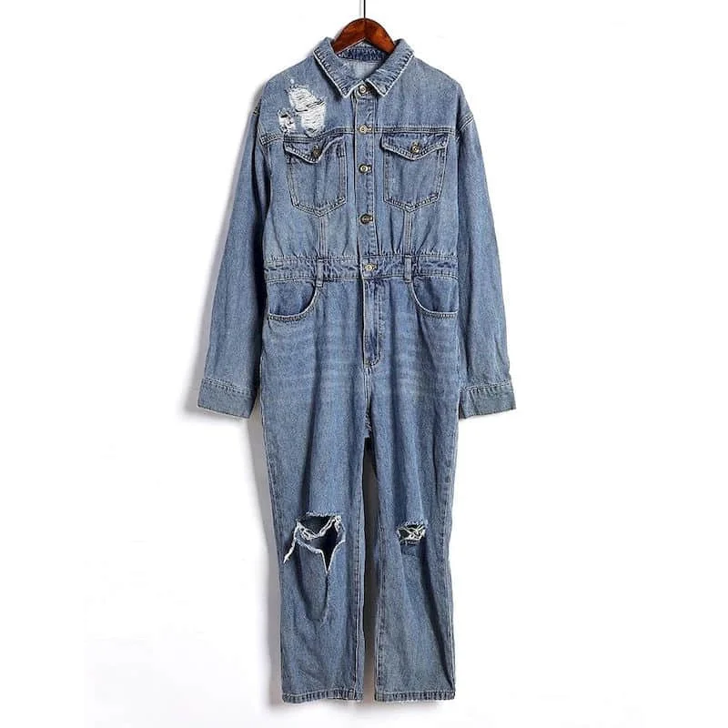 

Oversized Denim Jumpsuits for Women Solid Long Sleeved Loose Workwear Playsuits Vintage Casual One Piece Outfits Women Overalls