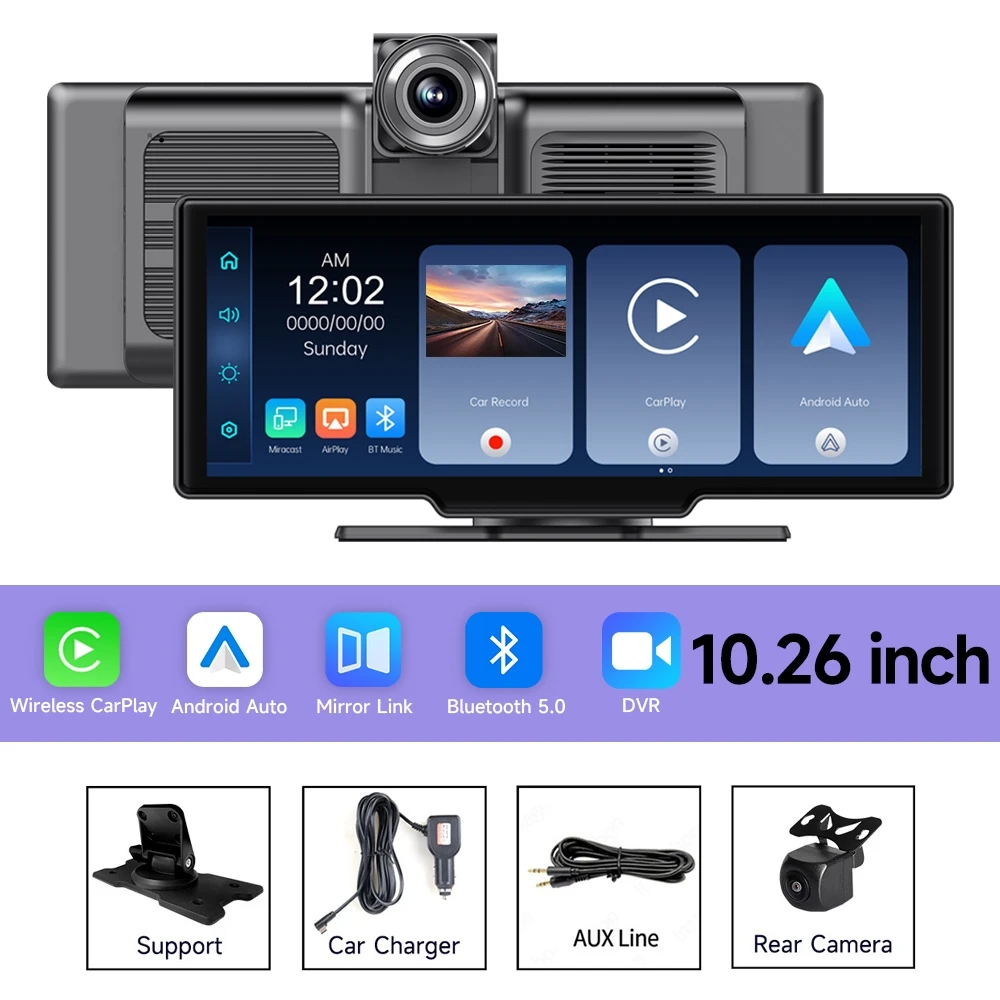 6/7/10.26/11.26'' Dashcam Auto DVR Draadloos Carplay Android Auto Display Scherm Smart Car Radio Systeem Video Dubbele Lens Recorder