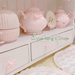 Pink Bow Decor Handle,French Cabinet Doorknob,drawer, Wardrobe Door Handle,Retro Home Decoration Elegant 2pcs Metal Handle