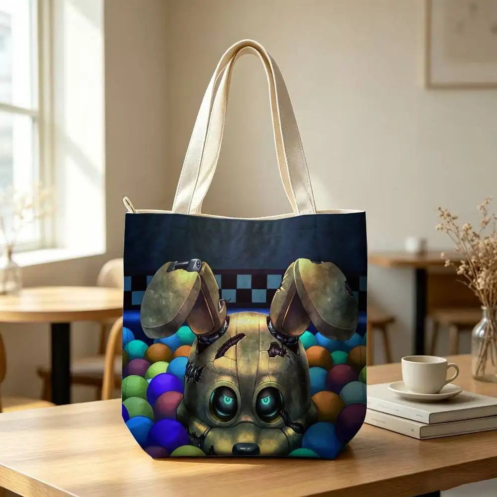 F-Five Nights At Freddys F-Fnaf Tote Bag for Women Reusable Shopping Tote Bag Zippered Shoulder Bags Print
