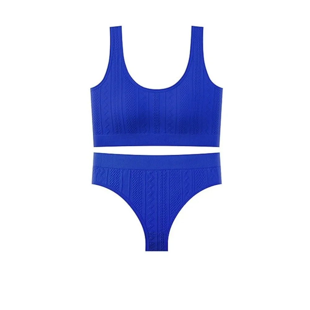 

Minimalist Sports Underwear Bra Set Thong Set Solid Color Yoga Vest Fitness Bra Shockproof Gathering T-back Shorts Suit