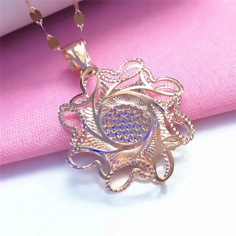 585 Purple Gold Plated 14K Rose Gold Sunflower Pendant Openwork Fashion Shine Choker Necklace Charm Engagement Jewelry