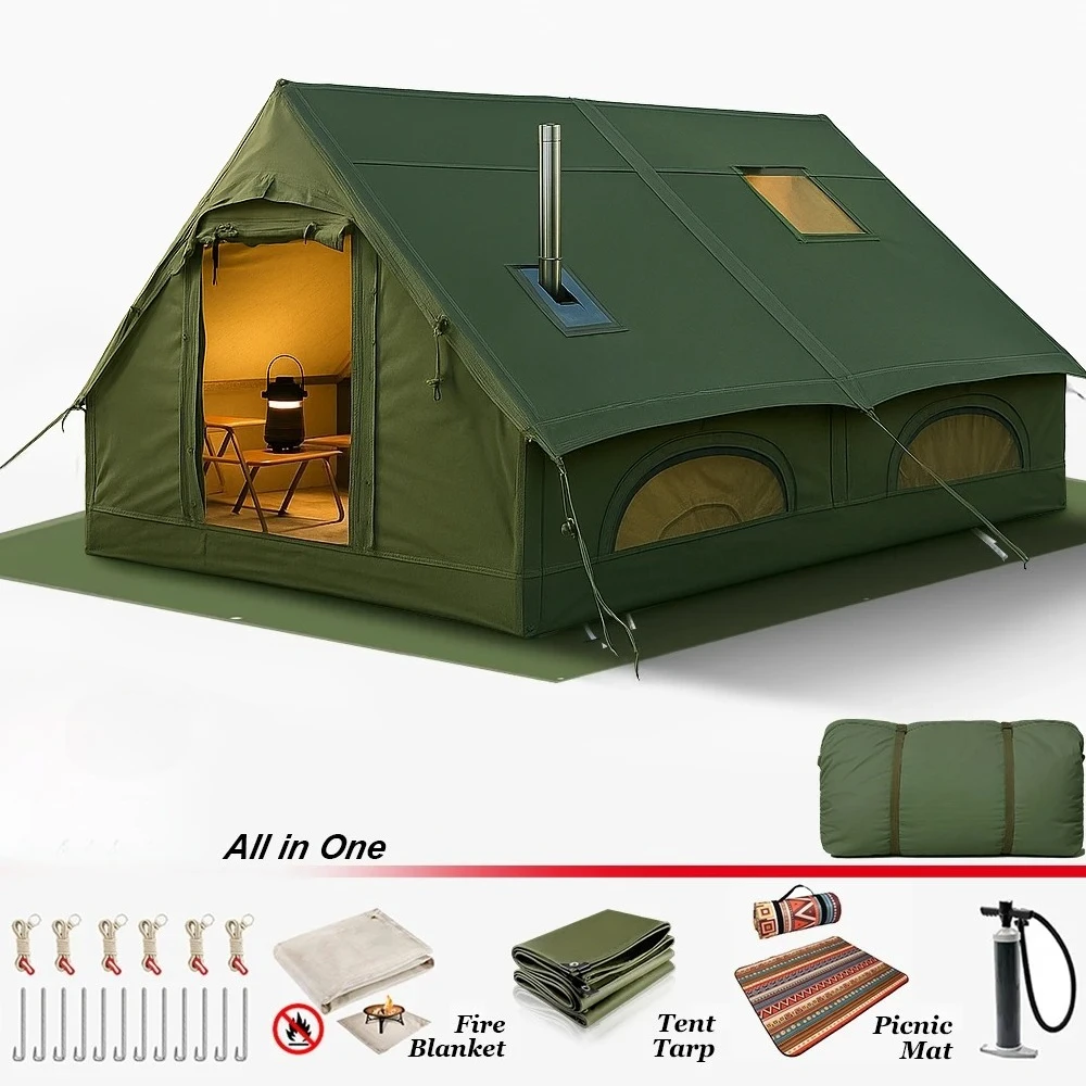 Camping Tent with Tarp, Air Tent Waterproof Blow Up Tent with Picnic Mat