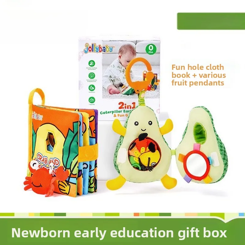 

Развивающий сенсорный подарочный набор: мягкая книжка-игрушка из ткани с отверстиями, подвесные игрушки-фрукты, безопасные и мягкие, для развития, интерактивные, для детской кроватки, подарок