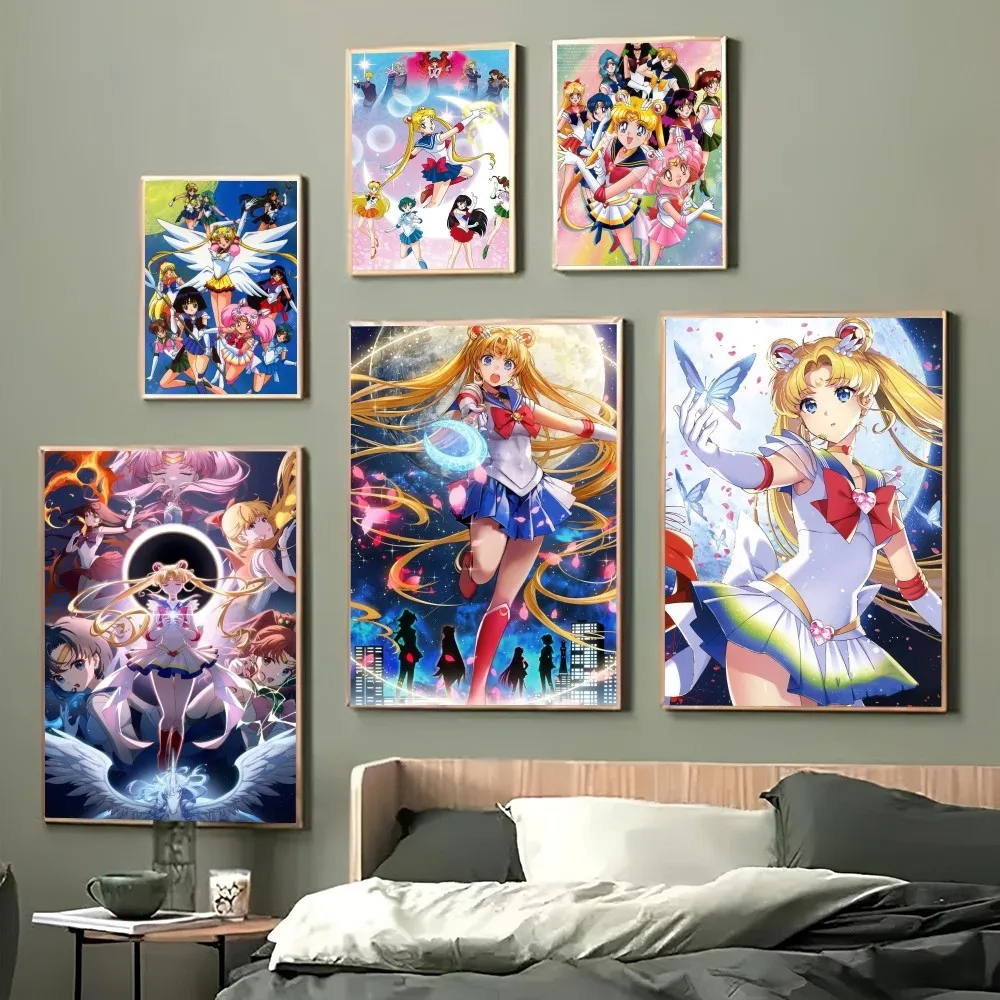 1PC Classic Anime Female Character Sailor Moon Colorful Print Poster Paper HD Sticker Bedroom Home Living Room Bar Wall Decor