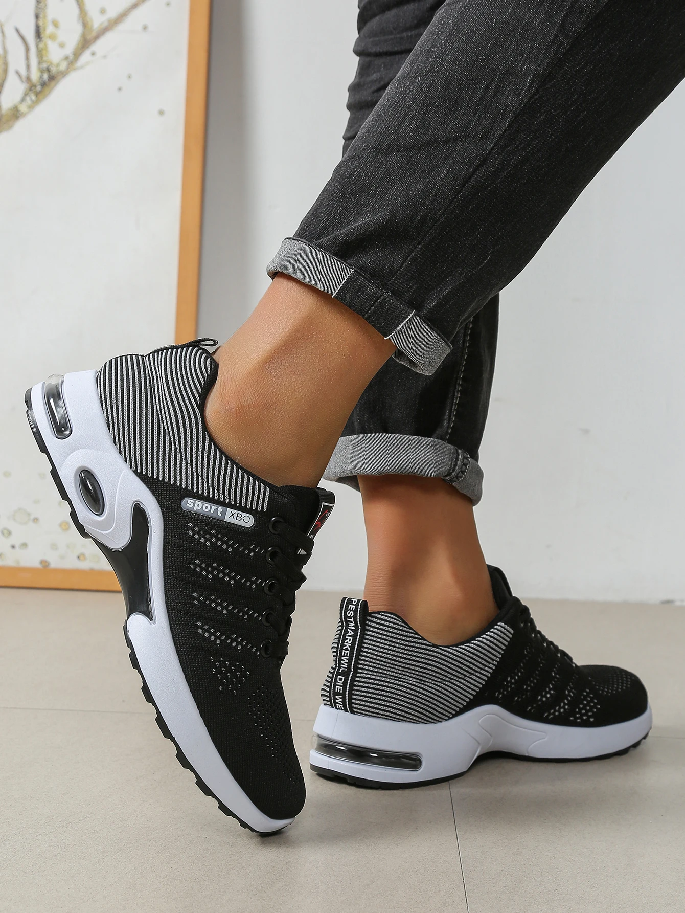 Atmungsaktive Schnür-Laufschuhe für Herren, Gestrickte Mesh-Freizeitschuhe, Bequeme Alltagsschuhe mit Gepolsterter Sohle – Detail 12