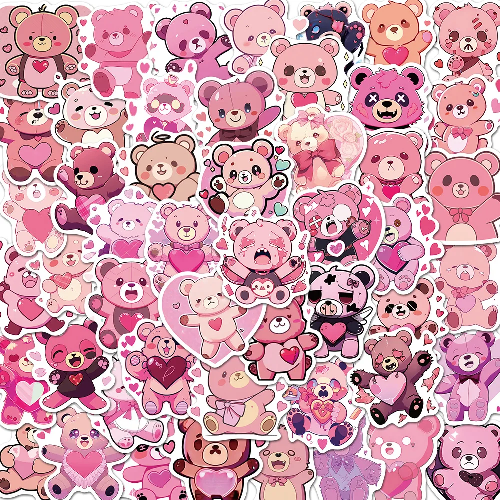 

50PCS Cartoon Pink Bear Cute Stickers Vintage For Girls DIY Kids Notebook Luggage Motorcycle Laptop Refrigerator Decal Toys