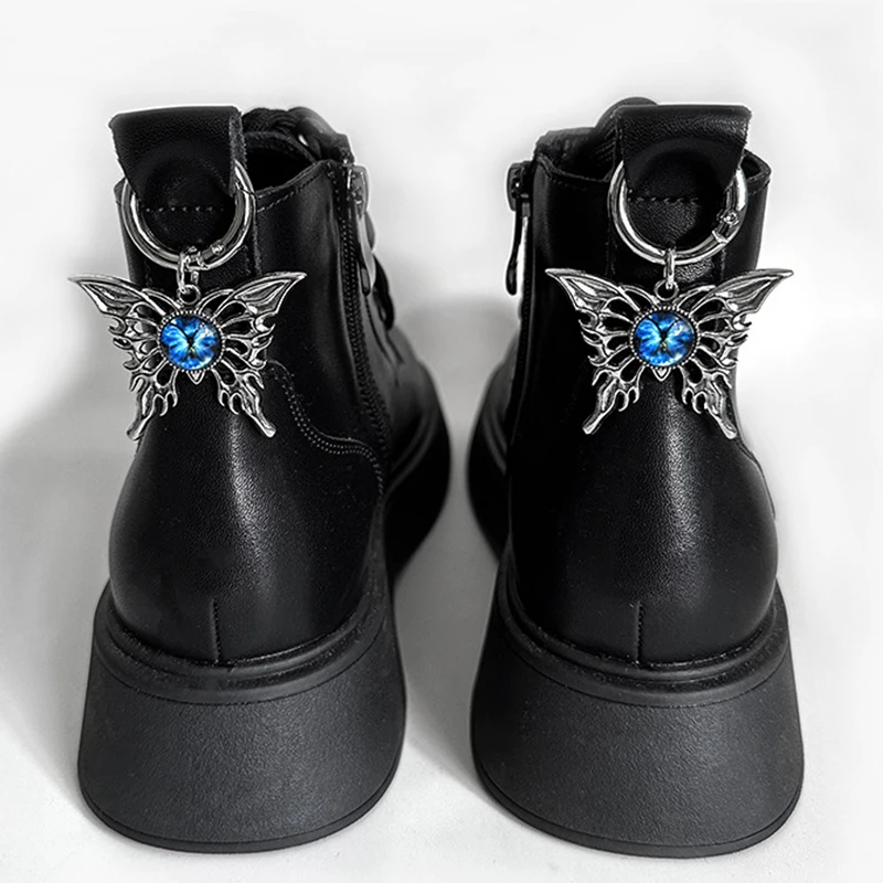 2pcs Winged Cross Devil's Eye Shoe Buckle Openwork Butterfly Heel Buckle Boots Shoe Accessory Pendant Women Party Jewelry Decor