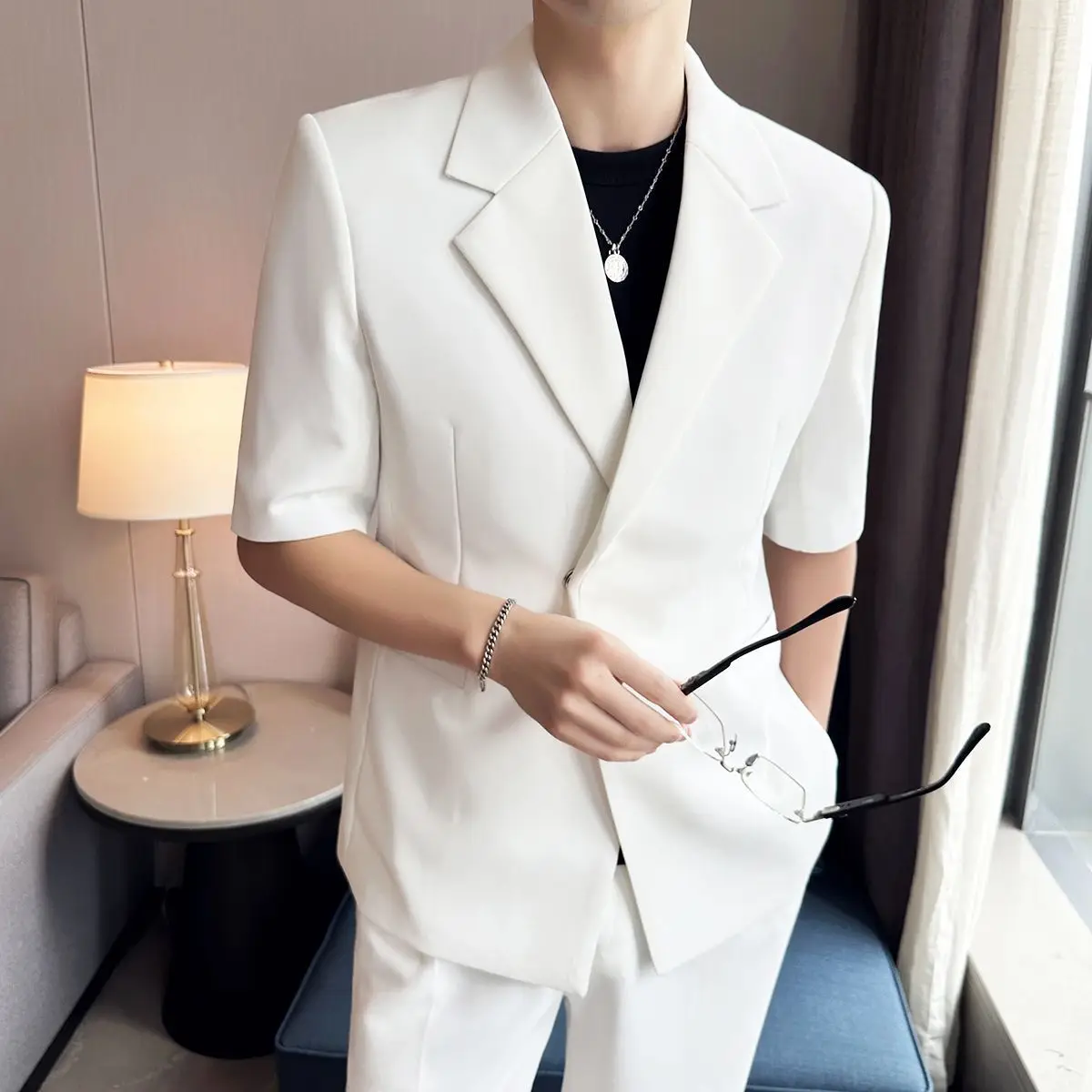 

Men's Summer Lightweight Two Piece Suit Set Short Sleeve 3/4 Sleeve Edgy Stylish Sophisticated Business Blazer Pants Outfit​