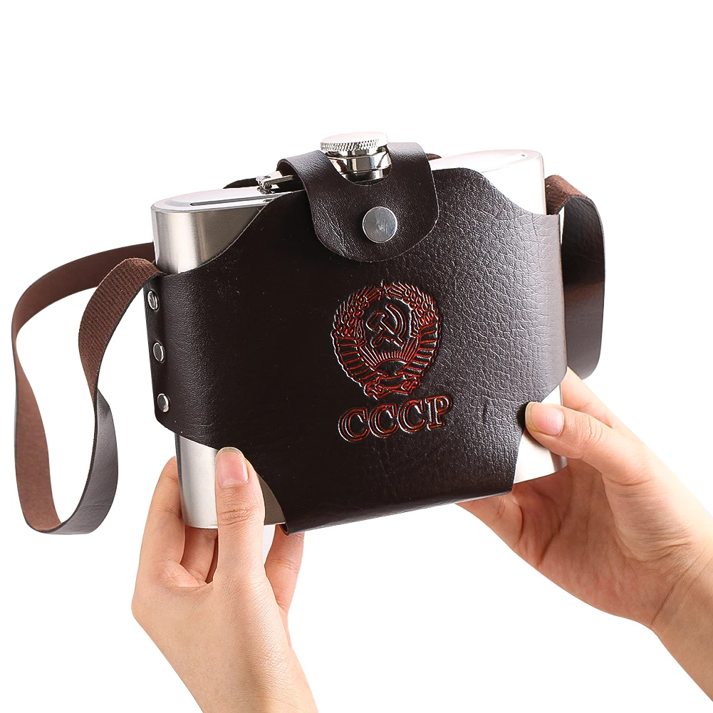

Stainless Steel Hip Flask with Leather Cover Portable 8oz Alcohol Bottle Whiskey Vodka Camping Travel Leather Bag Wine Bottle