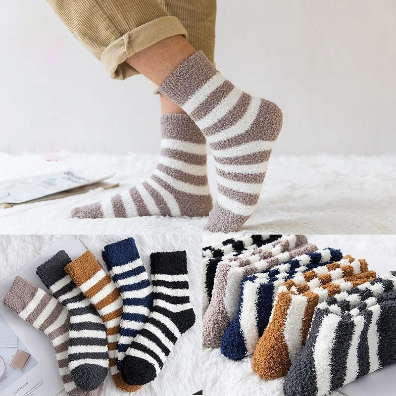 1/5 أزواج الرجال الجوارب Harajuku مخطط بسيط عادية تنوعا المرجان الصوف الشتاء سميكة أفخم الدافئة مريحة جوارب يمكن السير بها على الأرض