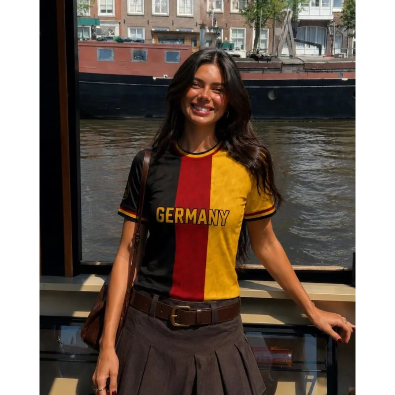 New 3D Printed Germany Three Vertical Color Block Soccer Jersey Comfortable Quick Dry Breathable Tee for National Fan Streetwear