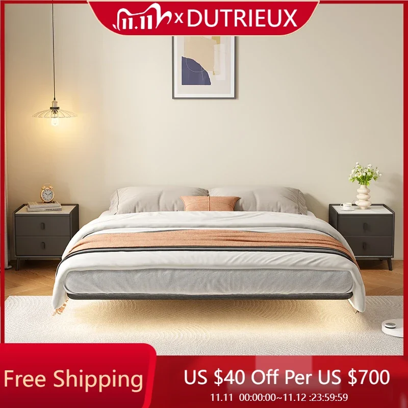 

Многофункциональная дизайнерская кровать, складная современная плавающая свадебная кровать для главной спальни, удобная скандинавская мебель для дома из массива дерева с подсветкой