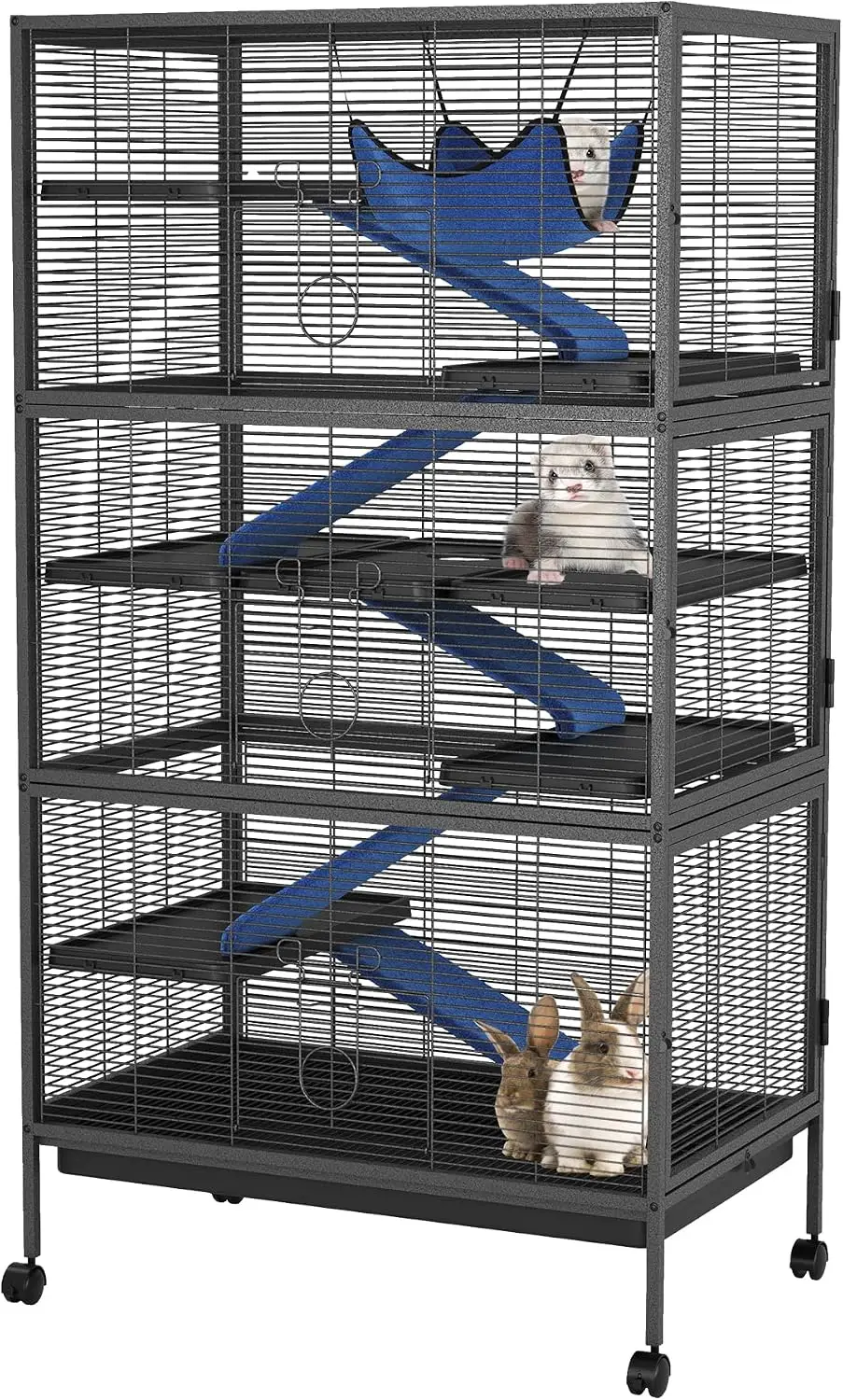 Grande cage roulante en métal à 6 niveaux pour petits animaux, habitat multi-niveaux pour animaux de compagnie avec rampes amovibles, hamac lavable, plateau coulissant et roues verrouillables, pour cochons d'Inde, lapins et rats