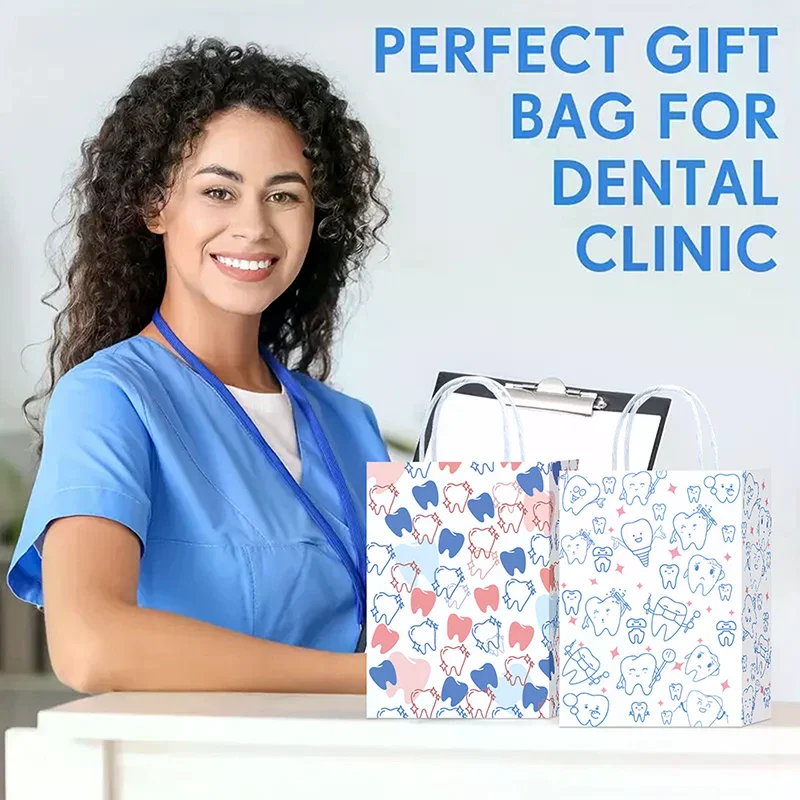 5/10pcs Dental Tote Bags for Patients Tooth Cartoon Pattern Goods Gift Hygienists Dentists Patient Care
