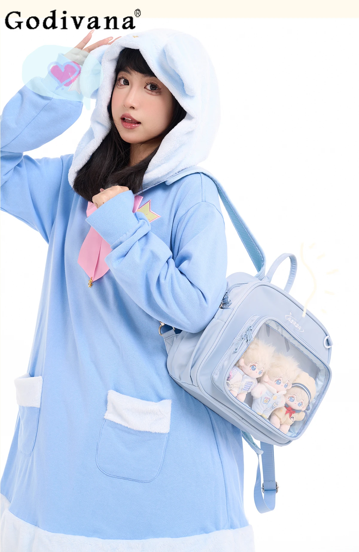 

Second Dimension Japanese Original Transparent Pain Bag Small Capacity Sweet Girl Daily Student Commuting Versatile Backpack