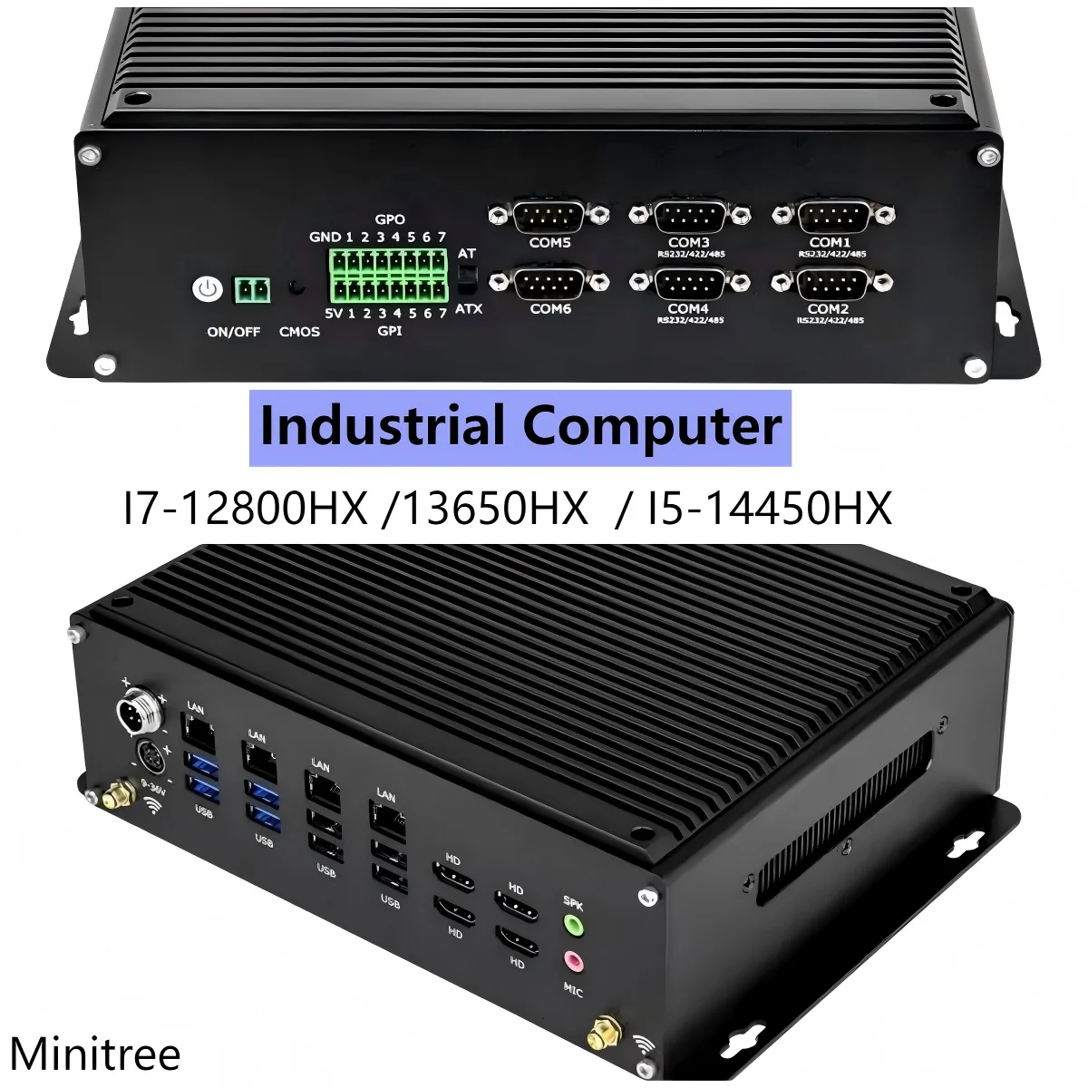 6xCOM منفذ جزءا لا يتجزأ من الكمبيوتر الصناعي Intel Core i5-14450HX i7-13650HX 4xHD 4x2.5G Lan Mini PC للتحكم الآلي/اللافتات الرقمية #1