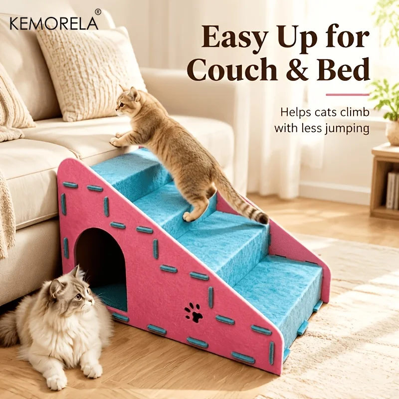 3-in-1 Cat Climbing Ladder With Cat Nest And Scratching Post Non-slip Cat Steps Suitable For Bed Sofa Durable Indoor Cat Ramp