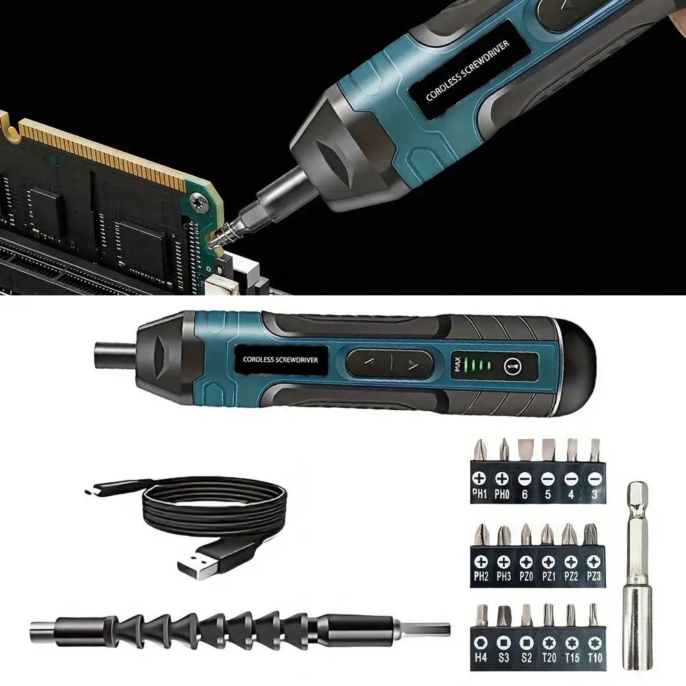 USB Rechargeable Cordless Ratchet Electric Screwdriver Portable Power Screw Driver LED Work Light Home Auto Repair DIY Hand Tool