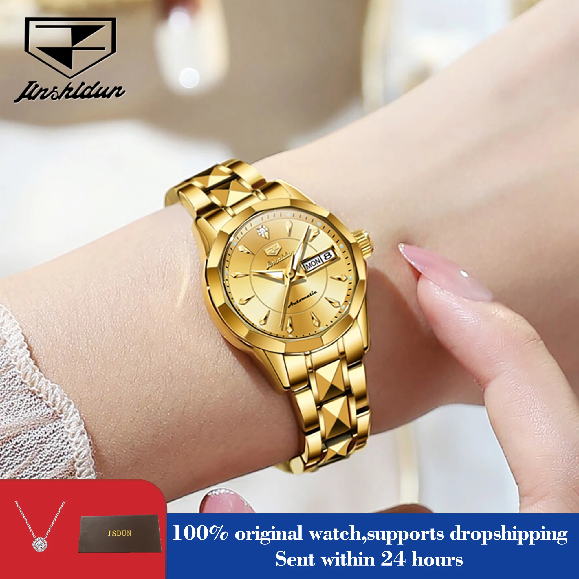 

JSDUN 8936 женские часы оригинальные механические часы для женщин синтетический сапфировый зеркальный календарь водостойкие автоматические ручные часы