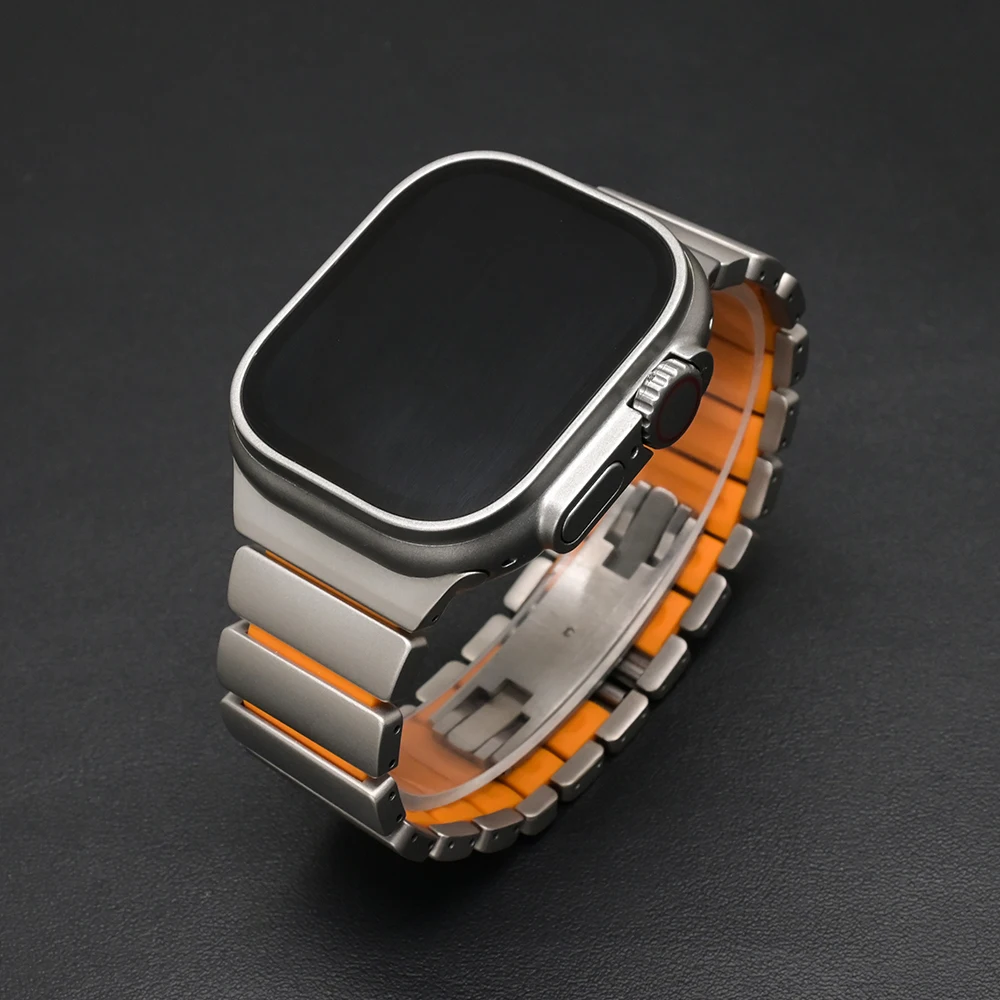 الرجال التيتانيوم الفرقة ل أبل الترا 3 2 49 مللي متر سلسلة 11 10 46 مللي متر 44 مللي متر 45 مللي متر الفاخرة المطاط حزام ل iWatch 9 8 7 6 SE 3 Correa #3