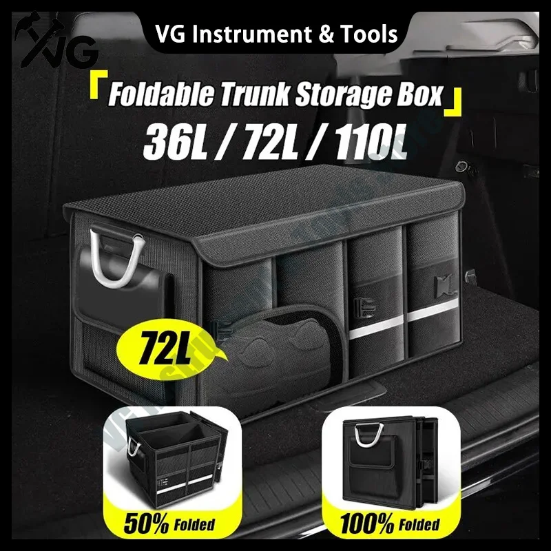 新しい折りたたみ式トランク収納ボックス防水オックスフォード布-110l-大容量車用オーガナイザーキャンプ-釣り用持ち運びが簡単