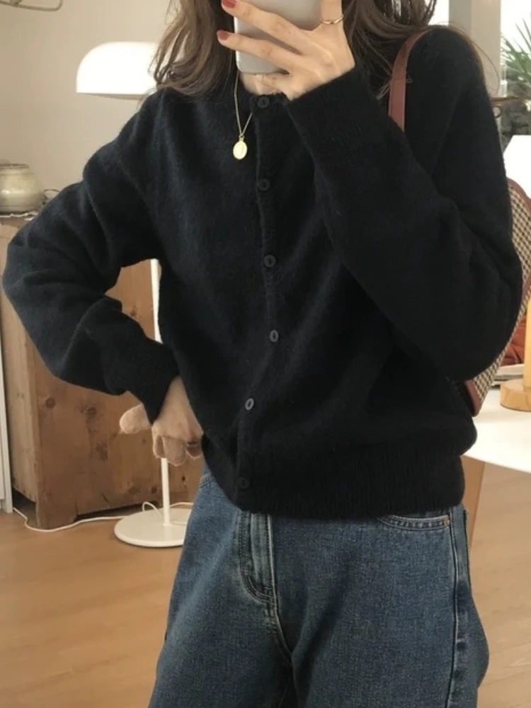 2025 كم طويل خمر Y2k بلايز الكورية سترة مشغولة من الصوف المرأة الخريف الشتاء موضة س الرقبة تنوعا التخسيس أساس سترة