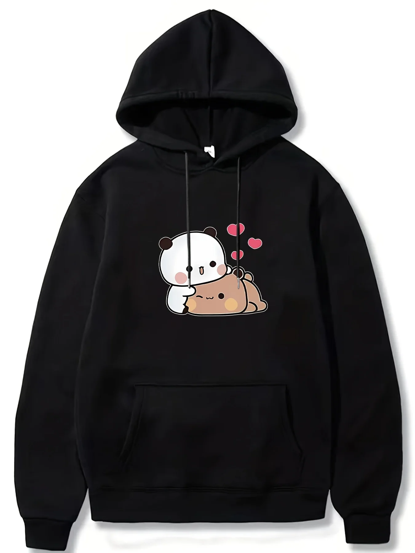 

Men's large-sized cute panda and bear printed hoodie 3D pocket panda and bear embrace design