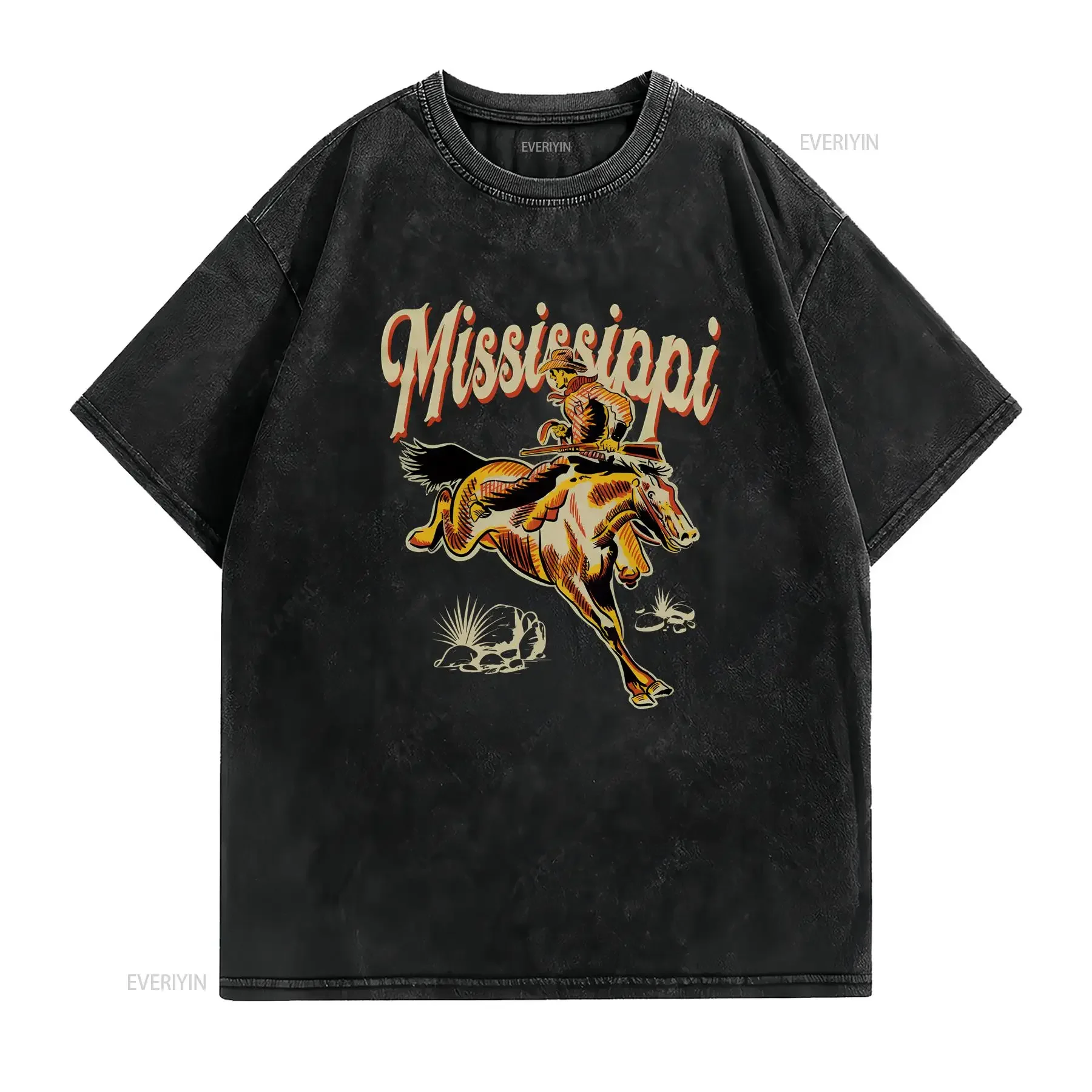 Mississippi Outlaw Cowboy Vintage Inspired Western T Shirt American Men's Premium Black Cotton vintage Washed Stretched