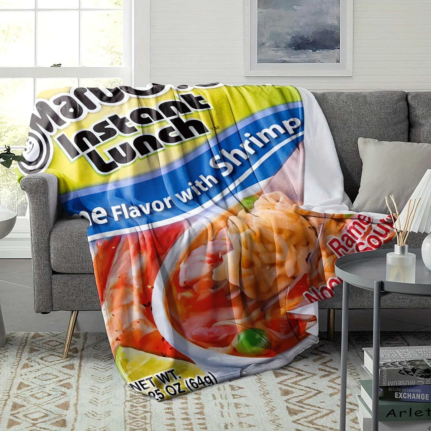 Maruchan Instant Lunch: A Cozy, Fun Blanket with Lime Flavor and Shrimp Ramen Design, Perfect for Snuggling