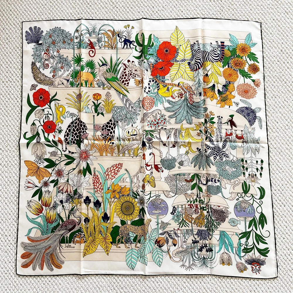 

Шелковый платок 90х90 см для женщин, твиловый, люксовый дизайнерский квадратный платок с ручной подгибкой края, шаль, квадратная бандана для волос 90 см