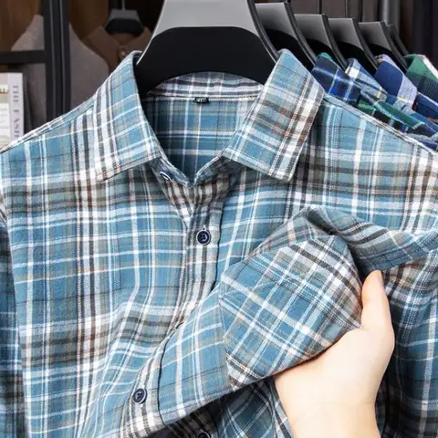 New Plaid Flannel Shirts For Men Long Sleeve 100%Cotton Fashion Casual Soft Standard-Fit Man Blouse Clothes Oversize 10XL 11XL
