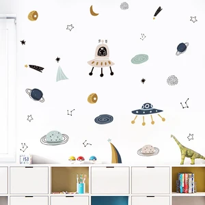 Cartoon Ufo Aliens Planet Pattern Watercolor Kids Wall Sticker Vinyl Nursery Art Decals for Babys Boys Room Playroom Home Decor 8 best sales stickers ufo - №8