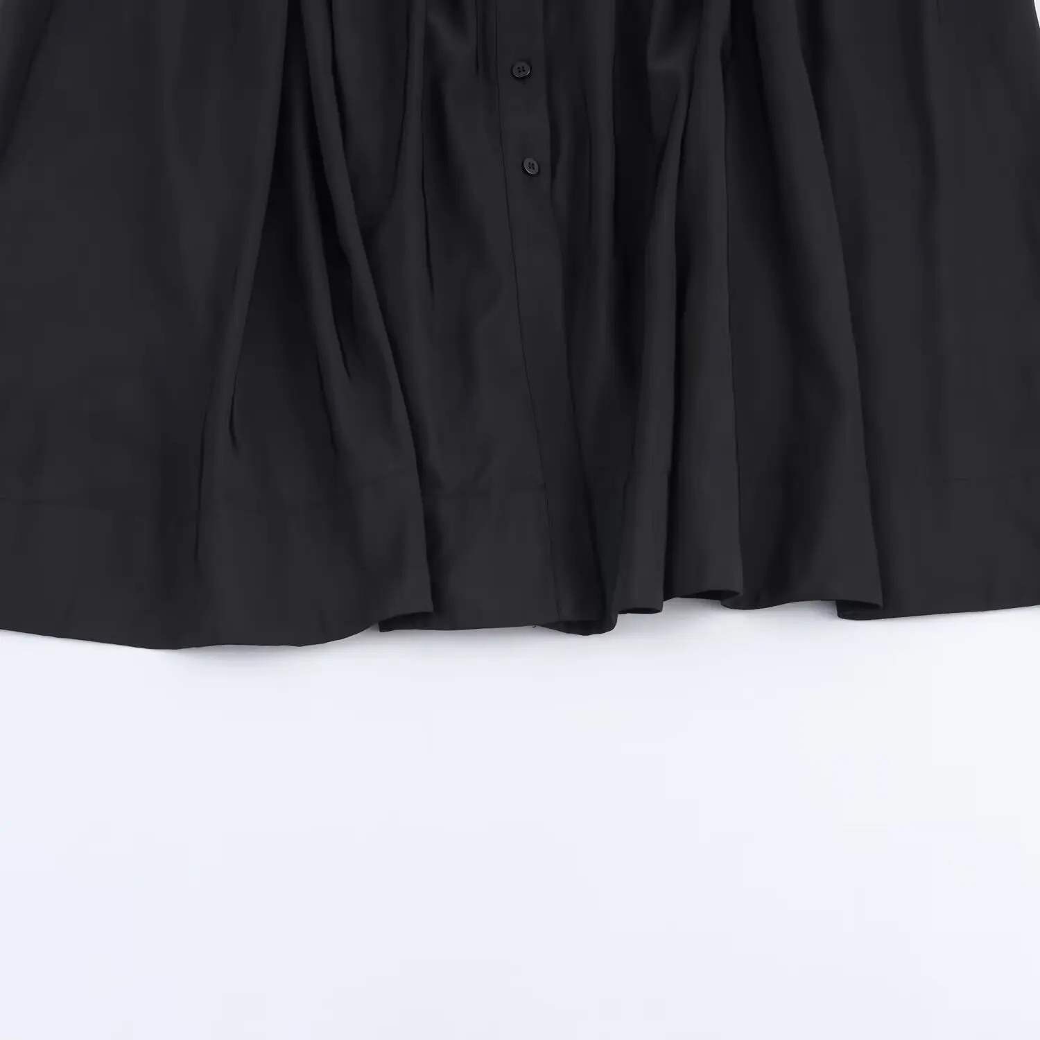 Autunno tinta unita alla moda aderente in vita elegante gonna con colletto cintura casual sottoveste midi abito nero a maniche lunghe da donna