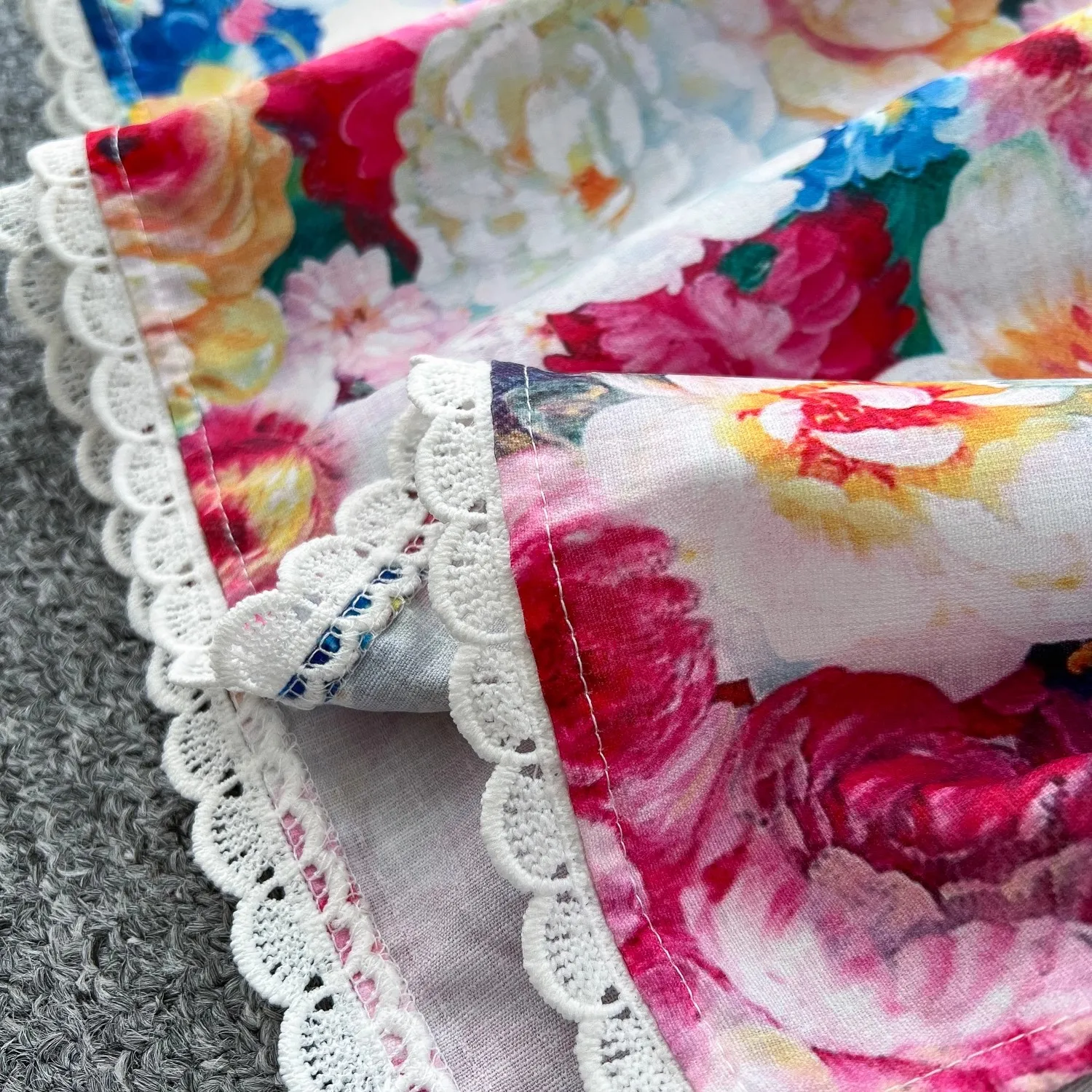 Primavera verão férias lindo vestido de linho flor feminina manga alargamento com decote em v rendas guarnições cintura alta floral impressão vestidos longos