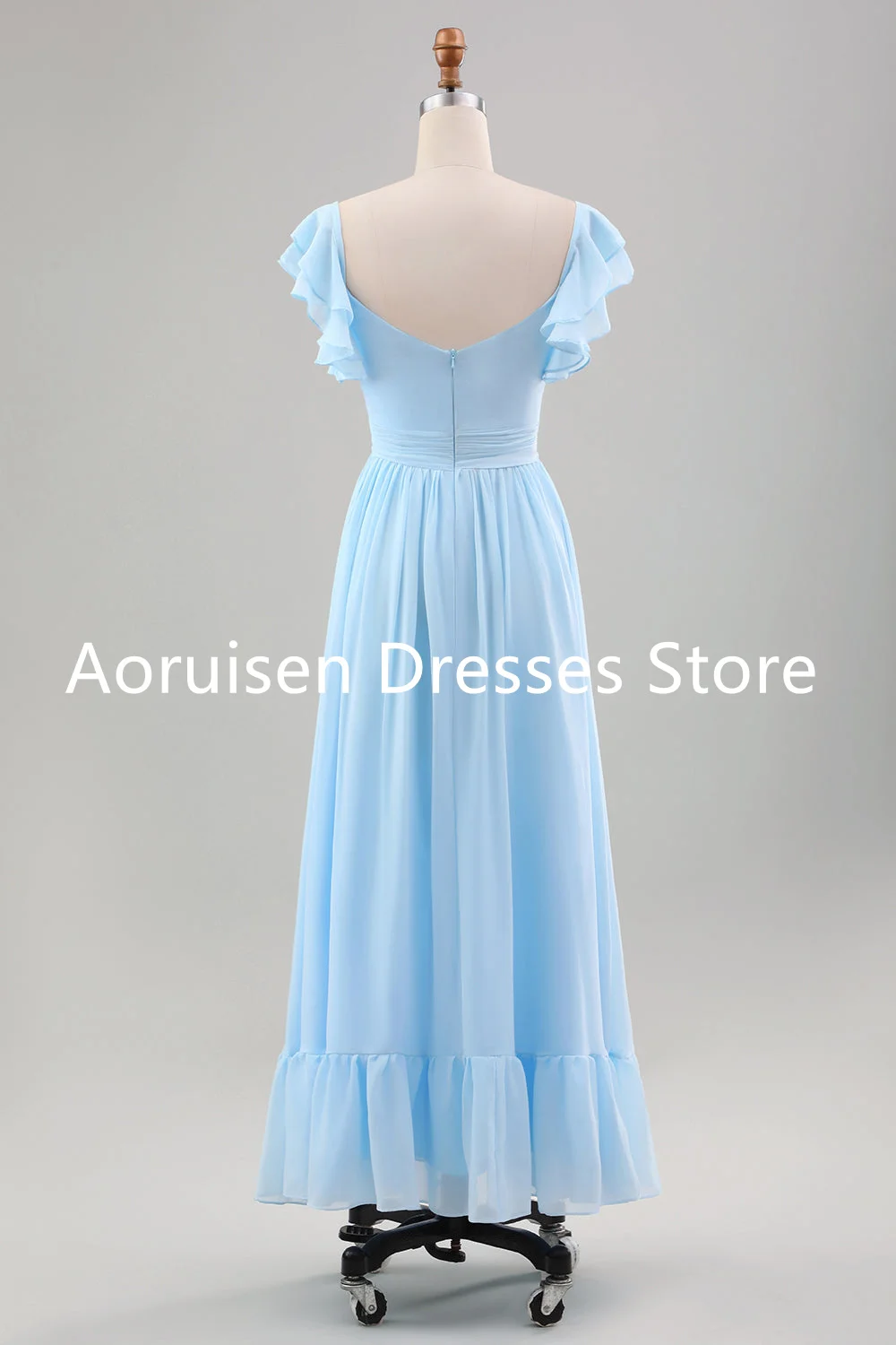 A Line Chiffon Long Homecoming Dress Wedding Guest Dress with Ruffle Sleeveless Dress with Slitvestidos de noche elegante 2024